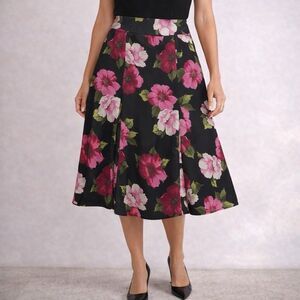 Studio by Liz Claiborne Floral Midi Skirt 16W Pink Black Flowy A-Line Lined